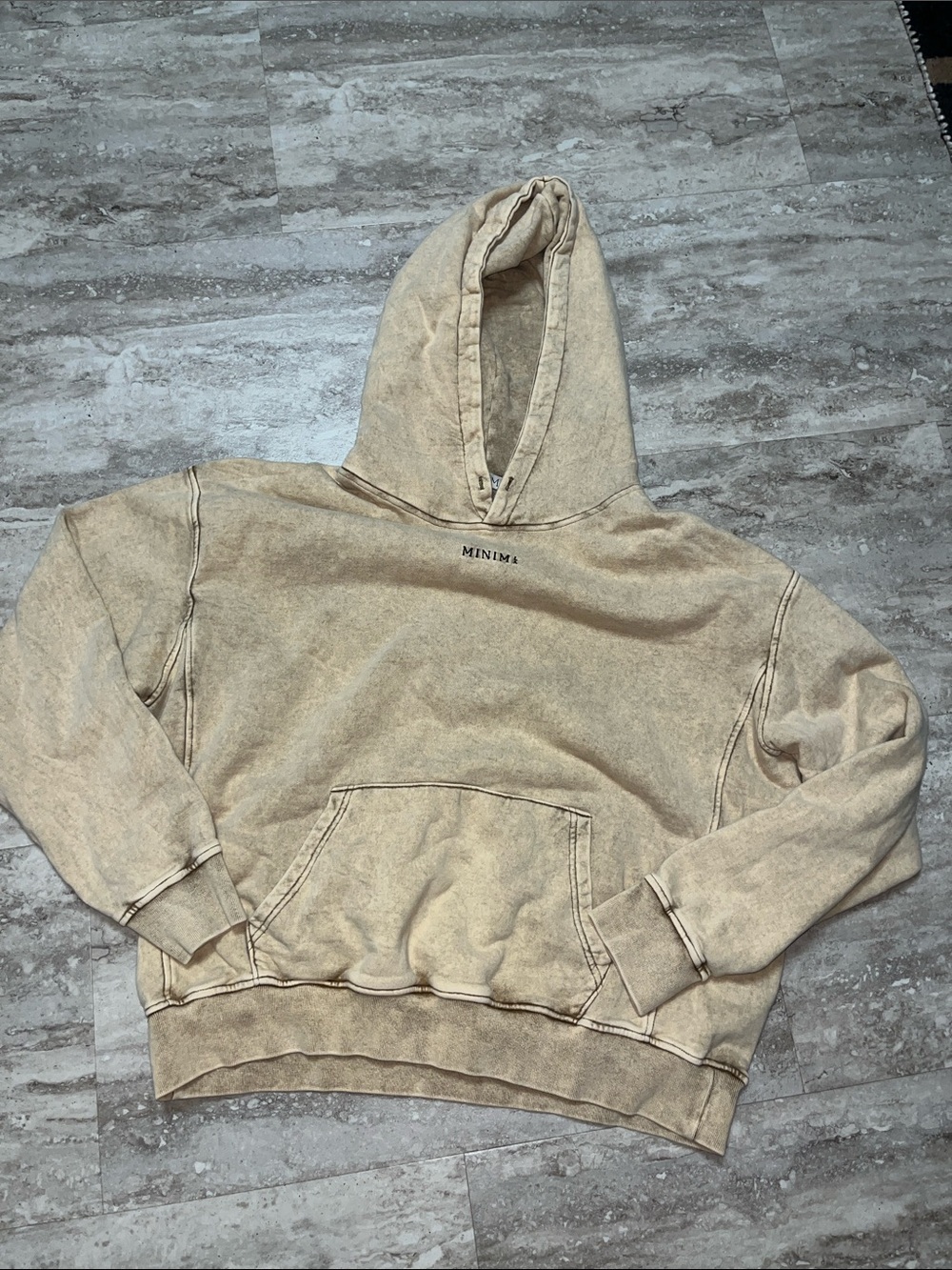 Beige Distressed Hoodie Sweatshirt small